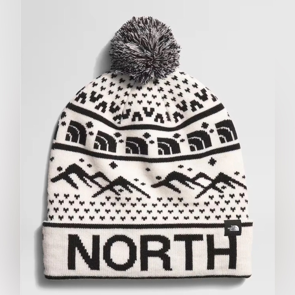 The North Face Black and White Knit Pom Beanie